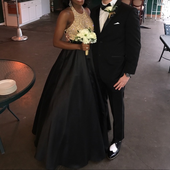 Jovani Black and Gold Halter Ball Gown #29160 - Picture 2 of 3